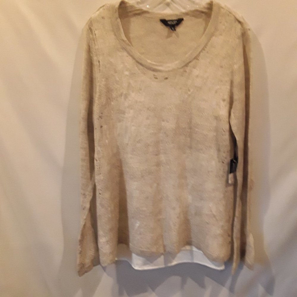 NWT-Vera Wang tan grey heathered sweater and top - Picture 2 of 10